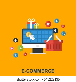Flat Vector Design Concept With E-commerce and Shopping Icons