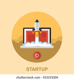 Flat Vector Design Concept of a New Business Project Start Up Development and Launch