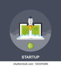 Flat Vector Design Concept of a New Business Project Start Up Development and Launch