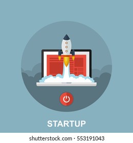 Flat Vector Design Concept of a New Business Project Start Up Development and Launch