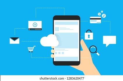 flat vector design concept using mobile  connect to business
