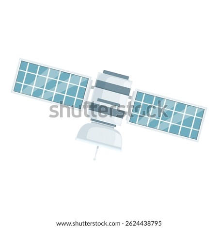 Flat vector design of a contemporary satellite with solar panels, isolated on white