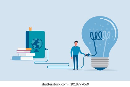 flat vector design  for creative fill up and brain power concept with businessman character knowledge  fill up concept