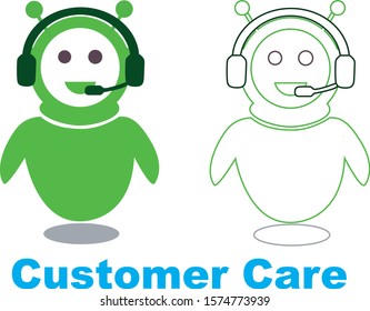Flat vector design of Customer service chat bots , both with line drawings and flat colors , customer service bots