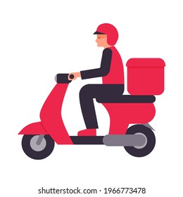 flat vector design of delivery man riding scooter. food delivery  