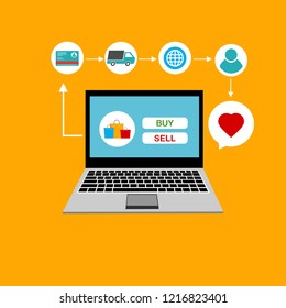 Flat vector design with e-commerce and online shopping icons and elements for mobile story. Symbols of shop, online payment, customer service and delivery
