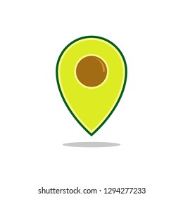 Flat Vector Design Element. Concept Logo: Avocado Fruit Shaped Map Navigation Icon