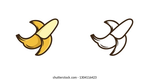 Flat vector design element. Concept logo: banana. Coloring book page