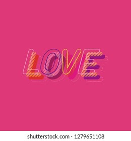 Flat Vector Design Element. Multicolored Word: Love.  Greeting Card for Valentine's Day