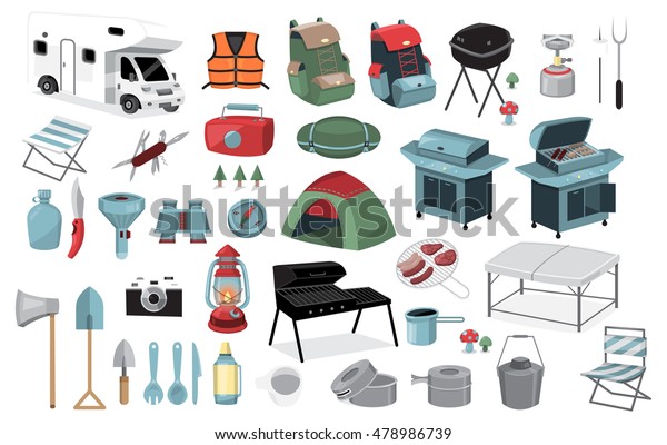 Flat vector\
design elements of camping equipment\
