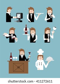 Flat vector design elements for the service in a restaurant and cafe