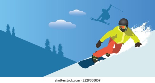 Flat vector design of extreme sports snowboarding and skiing