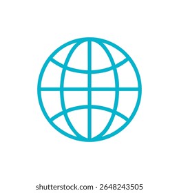 Flat vector design featuring a minimalist globe icon with a simple grid structure, rendered in a clean, outlined style on White Background.