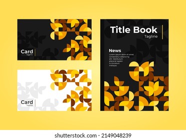 flat vector design with gold geometric motif background, suitable for business cards, banners, book covers and other print media.