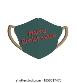 Flat vector design green fabric face mask isolated on white background. Merry Christmas mask.
