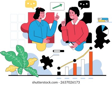 A flat vector design illustrating the concept of combining elements for effective business. The design uses a clean, modern aesthetic.