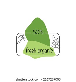 Diseño de vector plano.
En la ilustración: 53% producto fresco y orgánico. Imagen de fondo blanco. Ideal como pegatina y etiqueta para su producto.
