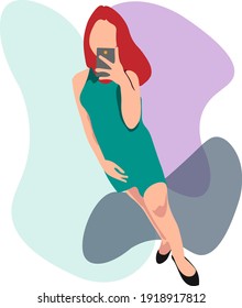 Flat vector design, illustration of beautiful woman selfies.