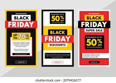 ilustración de diseño de vector plano historias de banderas de friday negro