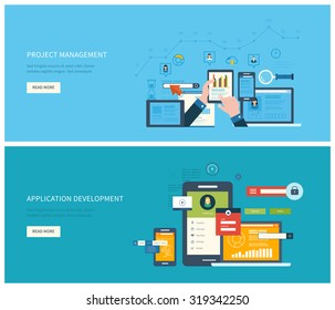 Flat vector design illustration concept for project management and application development. Concept to building successful business