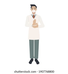 ilustración de diseño de vector plano, médico masculino con uniforme médico aplaudiendo mano
