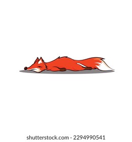 flat vector design, illustration of a stupid lazy fox