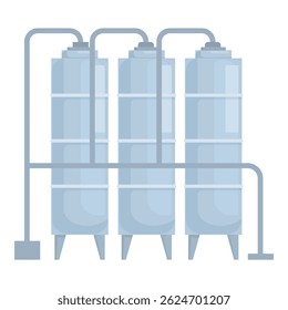 Flat vector design of industrial water storage tanks connected with pipes