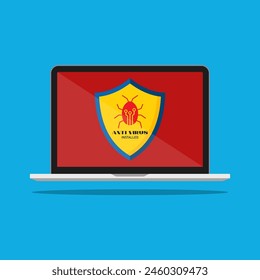 Flat vector design of a laptop with antivirus protection installed