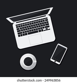 Flat Vector Design - Laptop, Smartphone, Coffee Cup