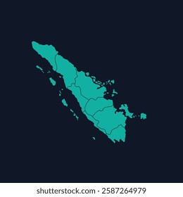 flat vector design with map of sumatra, indonesia, turquoise color