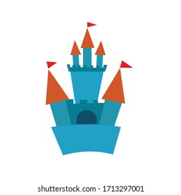 diseño vectorial plano de fortaleza medieval del castillo con pequeña bandera