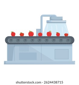 Projeto de vetor plano de um moderno sistema transportador de triagem de maçã em uma fábrica de processamento de alimentos
