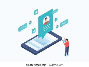 flat vector design online communication concept with people use social media for business connection 