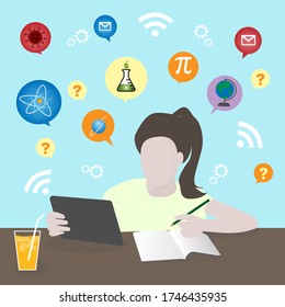 A flat vector design of online education. Home schooling Illustratrion.