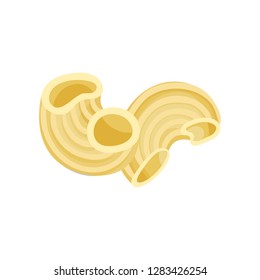 Flat vector design of pipe rigate. Hollow curved-shaped pasta. Traditional Italian food. Culinary theme