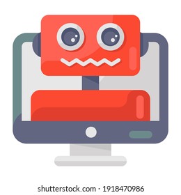 
Flat vector design of a robot inside monitor, artificial intelligence concept 