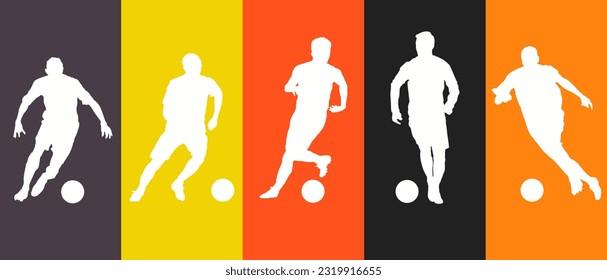 flat vector design set of silhouettes of football players, dribbling. football matches, national sports, football wallpapers. can be used as wallpaper and wall displays. sport day