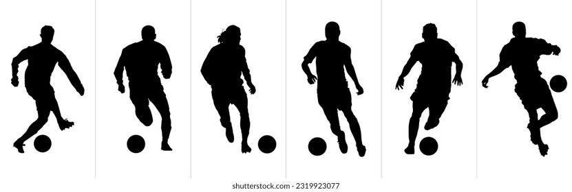 flat vector design set of silhouettes of football players, dribbling. football matches, national sports, football wallpapers. can be used as wallpaper and wall displays. sport day