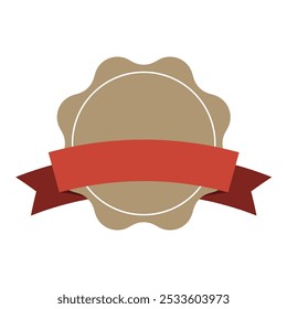 Flat vector design shape starburst icon, sunburst of banner and label on white background with red ribbon. Element design for diploma, certificate, attestation.