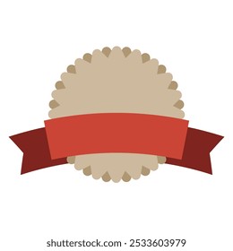 Flat vector design shape starburst icon, sunburst of banner and label on white background with red ribbon. Element design for diploma, certificate, attestation.