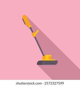 Flat vector design of a stylish yellow vacuum cleaner on a pink background