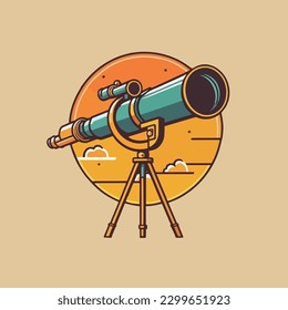 Flat vector design of a telescope, a tool of natural knowledge and technology for viewing outer space