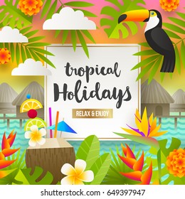 Flat vector design. Tropical holidays and beach vacation illustration.