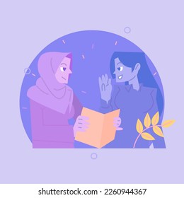 A Flat Vector Design of Two Women Talking and Empowering Each Other on Women's Day