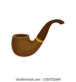 Flat vector design of vintage wooden pipe. Tube for smoking tobacco. Classic accessory for smokers