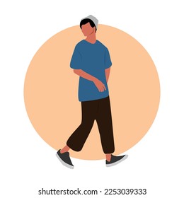 Flat vector design of walking boy. Vector cartoon character