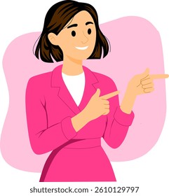 
flat vector design of woman pointing suitable for decoration, presentation, web design