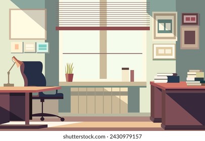 Flat Vector Design of Workplace Landscape in the Office with Modern Interior Style