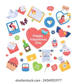 A flat vector designed with adorable love theme elements 