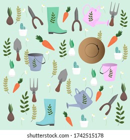 A flat vector designs of gardening items. Gardening clip arts. Springtime illustration.
